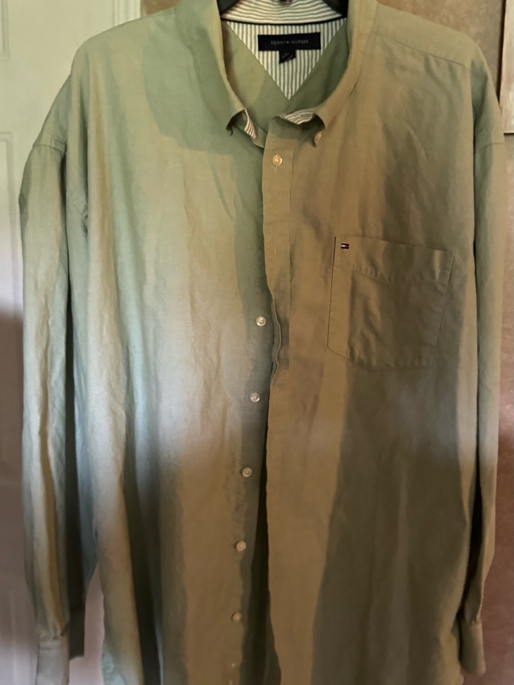 Tommy Hilfiger Men's Sage Green Button-Down Dress Shirt